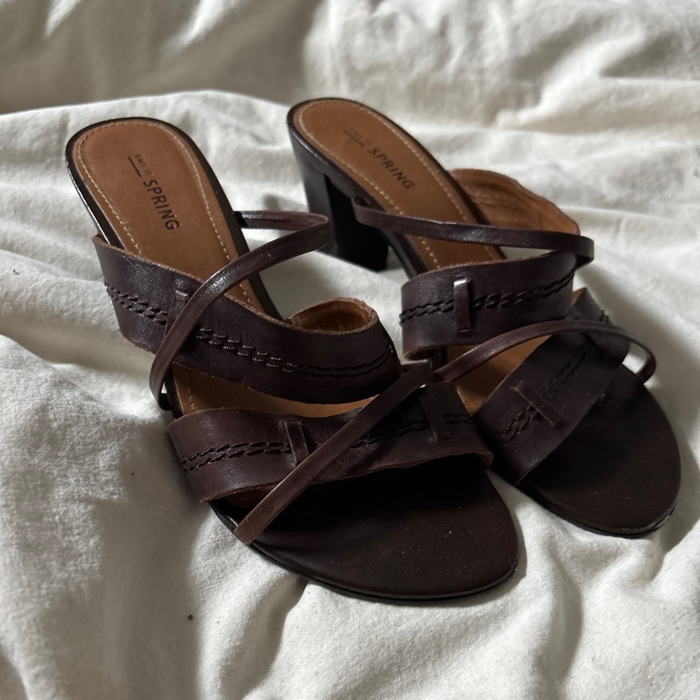 Call It Spring brown strappy kitten heel